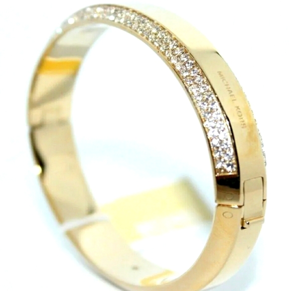 NEW MICHAEL KORS "LOGO PLAGUE" DIAMOND ROW HARDWARE BRACELET; GOLD/WHITE DIAMOND - Picture 2 of 3